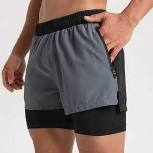 Pantalones Cortos Deportivos 2 en 1 de Lona Casual de Secado Rápido para Verano con Logotipo Personalizado OEM, Ligeros para Entrenamiento, Gimnasio, Correr, para Hombre - Product Image 3