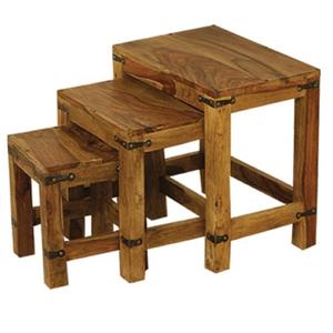 Tabouret ottoman contemporain en bois de manguier massif, fait main, écologique, durable, avec supports métalliques, pour chambre et appartement - Product Image 2