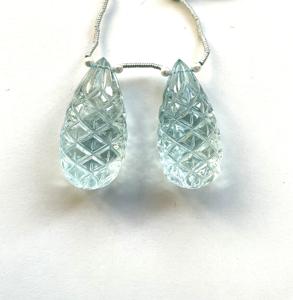 Aguamarina natural, 2 piezas talladas en forma de gota, piedra preciosa para la elaboración de joyería fina - Product Image 5