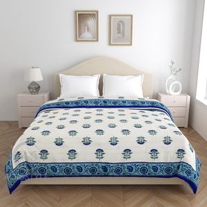 Couette/Razai léger tout-saison en coton pur 400 TC imprimé Jaipuri pour lit simple |   Design floral traditionnel |   Maison 85x55 pouces - Product Image 2