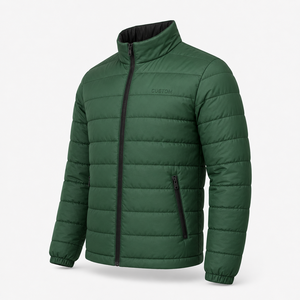 Veste synthétique verte pour homme, col montant, fermeture éclair, coupe-vent, décontractée, hiver, polyester, veste synthétique isolée pour homme - Product Image 4