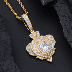 <b>Iced</b> <b>Out</b> Heart Cut Diamond Pendant Necklace Rhodium Plated Men's Hip Hop Jewelry Alloy <b>Chain</b> Themed Pendants Gift - Product Image 2