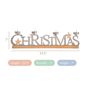 Christmas Metal Letter Tea Light <b>Candle</b> Holder With Wooden Base Festive Table Decor Durable Finish Ideal For Home And <b>Gifting</b> - Product Image 3