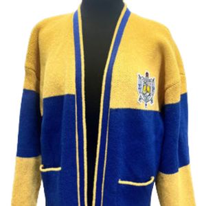 Cardigan long en tricot personnalisé pour femme, motif Sigma Gamma Rho, bleu et or, 1922, avec écusson brodé, pour sororité grecque - Product Image 3