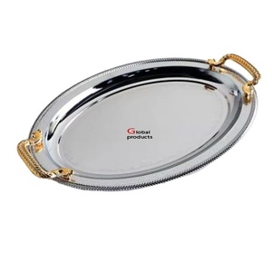 Plateau de service à thé et café en acier inoxydable en métal argenté de grande qualité pour restaurant et bar d'hôtel - Product Image 1