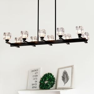 Lampadario Moderno a 10 Luci Nero Stile Fattoria, Lampadario Lineare per Sala da Pranzo, Illuminazione in Cristallo, Illuminazione Moderna - Product Image 2