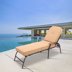 Silla de Patio Ajustable de Acero para Exteriores con 5 Posiciones, Cojines Beige Resistentes a los Rayos UV para Tomar el Sol - Product Image 2