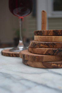Designer Handcrafted Custom Classic Eco-Friendly Acacia <b>Wood</b> <b>Tea</b> Coaster <b>Set</b> Cute Round Pads - Product Image 3