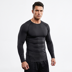 T-shirt de compression pour homme à manches longues, coupe ajustée, col rond, sous-vêtement de sport amincissant pour l'entraînement - Product Image 1