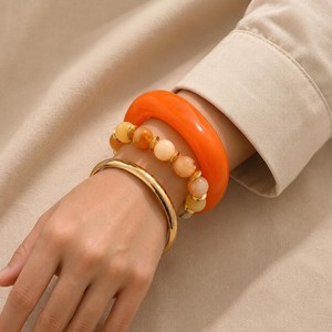 Handmade Turquoise Marble Resin Bangle Stackable Resin Craft Beaded Stretch Bracelet Gold Cuff Set Women Jewelry Wholesale - Product Image 5