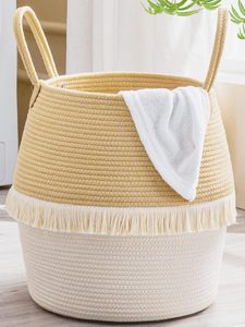 Large Cotton Rope Storage Basket Woven Collapsible <b>Laundry</b> Hamper for Blankets Toys Pillows Nursery Organization - Product Image 6