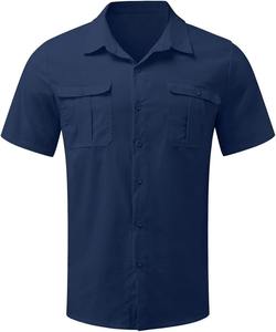 Chemise d'été décontractée personnalisée en satin vert à manches courtes, séchage rapide, respirante, anti-plis, broderie durable, pour la pêche, pour homme - Product Image 5