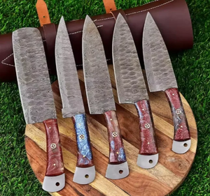 Juego de Cuchillos de Chef de Acero de Damasco de Lujo, 5 Piezas, Afilados, Ambidiestros, con Mango de Resina, Cuchillos Profesionales de Cocina - Product Image 5