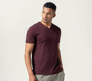 T-shirt en coton à col en V neuf, haut de gamme, uni, décontracté, tissé, à manches longues, pour homme - Product Image 2