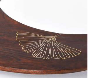 Miroir mural rond moderne en bois avec incrustation de feuilles en laiton doré, miroir décoratif, grand miroir circulaire pour salon, chambre à coucher - Product Image 4