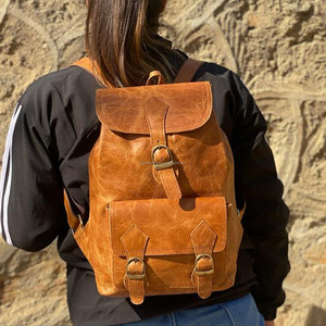 กระเป๋าเป้หนังแท้แบบเต็มลายทำด้วยมือกระเป๋าอเนกประสงค์สไตล์วินเทจกระเป๋าเป้สะพายหลังดีไซน์ใหม่ขายส่งจำนวนมาก - Product Image 2