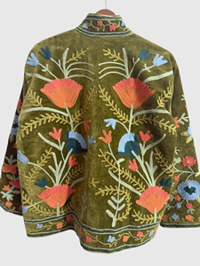 Veste florale brodée à la main, col mandarin, veste matelassée, vêtements de printemps grandes tailles, veste bohème en velours - Product Image 5
