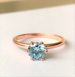 แหวนหมั้นพลอยอะความารีนทรงโซลิแทร์ เงินแท้ 925 ชุบทองคำขาว 14K ดีไซน์วินเทจ รับรองโดย IGI หรูหรา พรีเมียม สำหรับงานปาร์ตี้ - Product Image 1
