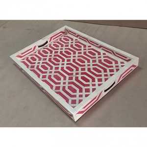 Grand plateau carré en os incrusté avec poignée en laiton au design inspiré de l'Inde, idéal pour la décoration de table ou les plats de Noël inclus - Product Image 4