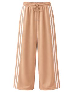 Manufacturer Custom Beige Wide Leg <b>Track</b> Pants With White Side Stripes Women Casual Loose Fit Elastic Waist Streetwear Jogger - Product Image 1