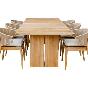 Juego de Comedor de Exterior Moderno y Lujoso, Mesa Rectangular de Madera de Teca Sólida con 6 Sillas con Brazos de Cuerda Tejida y Cojines para Muebles de Jardín - Product Image 2