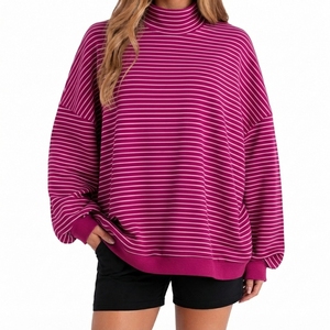 Stylish <b>Women</b> Striped Oversized Mockneck Sweatshirt Drop Shoulder Long Sleeve Lightweight Streetwear <b>Top</b> For <b>Women</b> - Product Image 1
