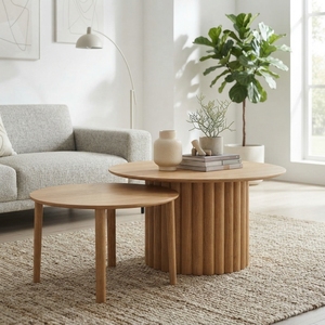 <b>Rustic</b> Round Wooden <b>Coffee</b> <b>Table</b> Fluted Base Balinese Handcrafted Living Room Tea Desk Indoor Furniture Home Decoration Item - Product Image 4