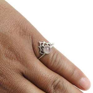 Geometric Design Luxury Engagement <b>Rings</b> For Her Crown Shape Rose <b>Quartz</b> Gemstone <b>Ring</b> In 925 Sterling Silver Wholesale Jewelry - Product Image 2