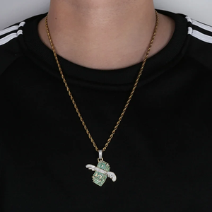 Mens Rhinestone Dollar Pendant Hip Hop <b>Chain</b> <b>Iced</b> <b>Out</b> Money Sign Symbol CZ Charm Gold Silver Bling Cuban Link Moissanite Jewelry - Product Image 5