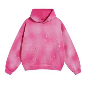 Distressed Acid Wash Embroidered Spring Hoodie Custom Regular Fit 370grams Heavyweight Cotton <b>Pullover</b> Lined Solid Woven <b>Men</b> - Product Image 6
