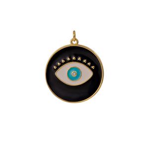Vente en gros de pendentif mauvais œil plaqué or avec breloque protectrice en émail bleu noir pour collier de bijoux de cadeau de fête de mariage - Product Image 1
