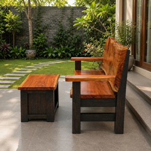 Banc Signature en Bois de Suar Massif à Bord Brut, Design Moderne, Style Rustique, Qualité Supérieure, avec Dossier à Bord Brut, Collection Resort - Product Image 6