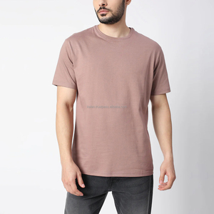 <b>Men's</b> Dusty <b>Pink</b> Short Sleeve O-Neck Cotton <b>T</b>-<b>Shirt</b> Regular Fit Casual Style Jersey Knitted Solid Color Blank Design - Product Image 1