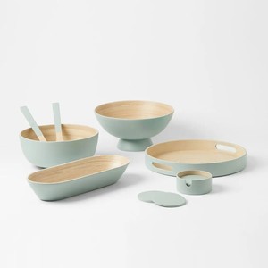 Spun Bamboo Serving Bowl Set with <b>Tray</b> and Utensil Kitchenware Bamboo Salad Servers Food Fruit Dining Table made in Vietnam - Product Image 2