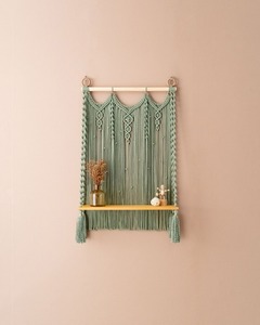 Wooden Macrame Wall Shelf Bohemian Hanging Shelf Ideal <b>For</b> Home <b>Decor</b> Storage Display Rack Plants Books And Other <b>Decor</b> <b>Items</b> - Product Image 3