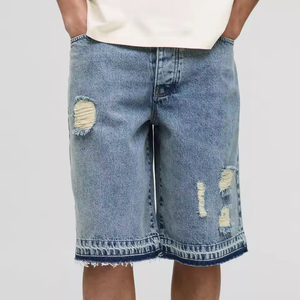 Nouveau Short en Jean Droit Tendance 2026 pour Homme, Effet Usé, Respirant, Ample, Léger, Motif Tendance Automne, Style Décontracté - Product Image 1