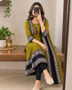Conjunto Étnico Indio-Pakistaní de Kurti Anarkali de Seda Vichitra para Mujer, con Dupatta, Borde Bordado, Largo hasta el Tobillo, Materiales Reciclados - Product Image 2