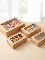 Boîtes à lunch rectangulaires en papier kraft brun, matériaux recyclés, adaptées au sushi, avec fenêtre, pour la restauration, les fruits, les pâtisseries