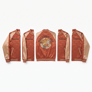 Factory Direct Plum Ivory Satin Varsity Jacket Zip Up Custom Embroidered Elderwood Herbal Guild Baseball <b>Coat</b> - Product Image 3