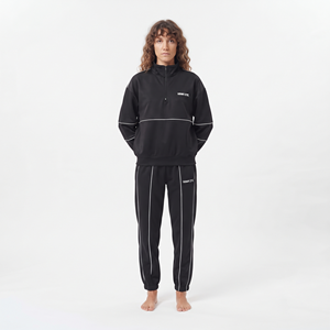 Custom Printing <b>Women's</b> 100% Polyester Oversized Half Zip Jogger Sweat Suit <b>White</b> Contrast Piping <b>Tracksuit</b> - Product Image 3