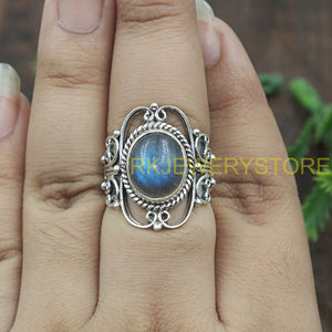 Natural Labradorite Gemstone <b>Ring</b> 925 Sterling Silver Handmade Vintage Boho <b>Statement</b> <b>Ring</b> Oval Cabochon Jewelry for Unisex Him - Product Image 4