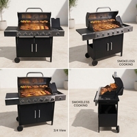 Chariot de barbecue au gaz commercial avec structure en acier inoxydable, brûleurs multiples et table de travail latérale pour la restauration