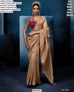 Sari traditionnel Kanak Rekha pour fêtes - Tissu fantaisie anti-plis et absorbant l'humidité - Product Image 4
