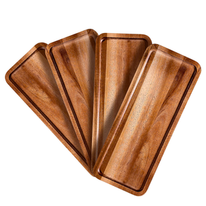 Plateau de service en bois d'acacia 4 pièces pour fruits, fromage, biscuits, dessert, aliments, charcuterie, planche à découper pour la cuisine - Product Image 1