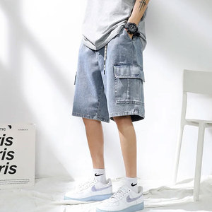 Shorts en jean pour hommes, fins, amples, respirants, design pentagramme, tendance, polyvalents, décontractés, mi-longs, confortables - Product Image 3