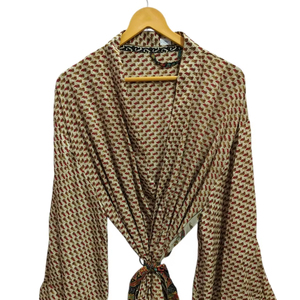 ชุดคลุมยาวระดับข้อเท้า ผ้าไหมหลากสี ชุดนอน ชุดคลุมสไตล์อินเดีย วินเทจ ผ้าไหมซารีรีไซเคิล คิโมโน - Product Image 1