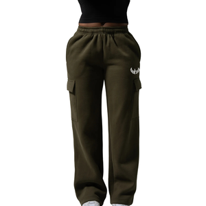 Women's Olive Green Cargo Sweatpants Relaxed Fit Fleece Jogger Pants with Side Cargo Pockets Workout Casual Streetwear Bottoms - Product Image 1