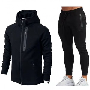 Vêtements de sport TRAMA SPORTS Ensemble de survêtement 2 pièces pour homme, veste à capuche zippée noire et pantalon de jogging, sportif, respirant, léger, en polyester - Product Image 1