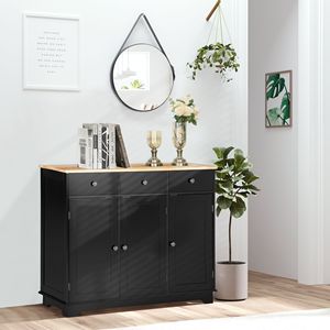 Credenza con Ripiani Regolabili, 3 Armadietti e 3 Cassetti, Nera, Arredamento Cucina Antico Tradizionale per Sala da Pranzo e Soggiorno - Product Image 2