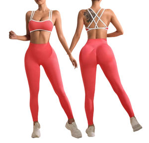 Ensemble de yoga pour femme, respirant, motif écossais, haute qualité, extensible dans quatre directions, 2 pièces, haut sans manches, prix abordable - Product Image 1